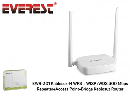 EVEREST-EWR-301 Everest EWR-301 Kablosuz-N WPS + WISP+WDS 300 Mbps Repeater+Access Point+Bridge Kablosuz Router