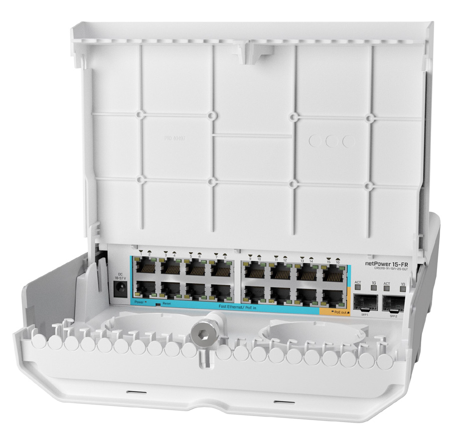 CRS318-1Fi-15Fr-2S-OUT netPower 15FR with RouterOS L5 license , 15 PoE IN ,1 PoE Out , 2 SFP