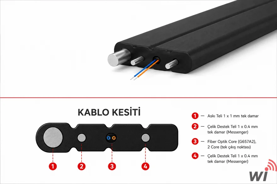FTTH Fiber Optik Askı Telli Kablo , 4 Core LZSH - Outdoor